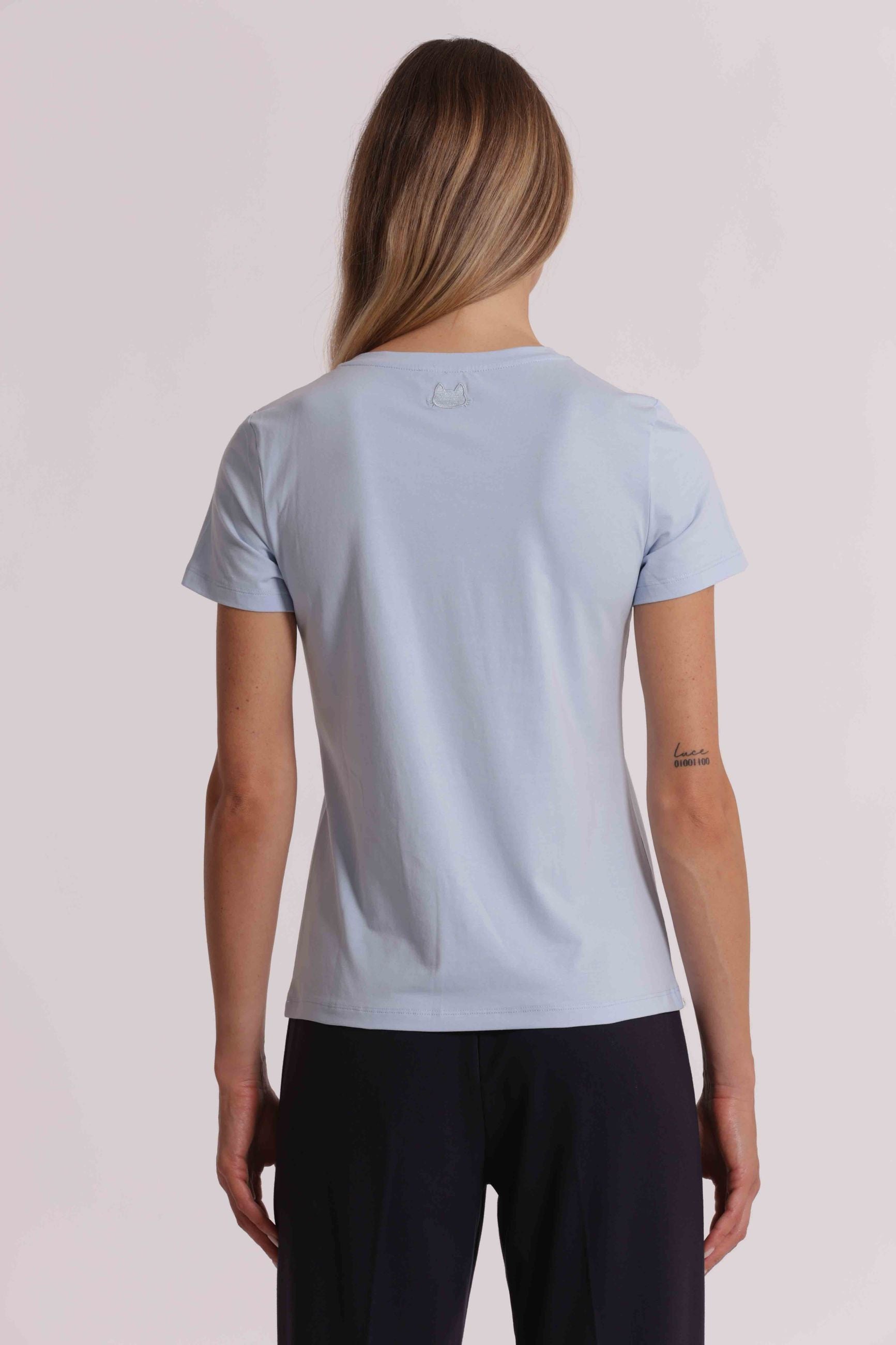 T shirt donna tinta unita design essenziale stile versatile Blu S | Giò Fashion