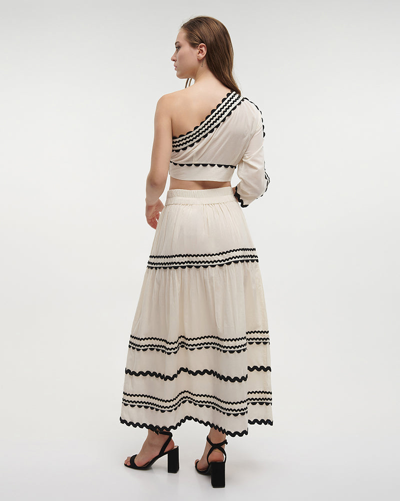 Ble Resort Collection Set Top Monospalla Crop e Gonna con Ricamo
