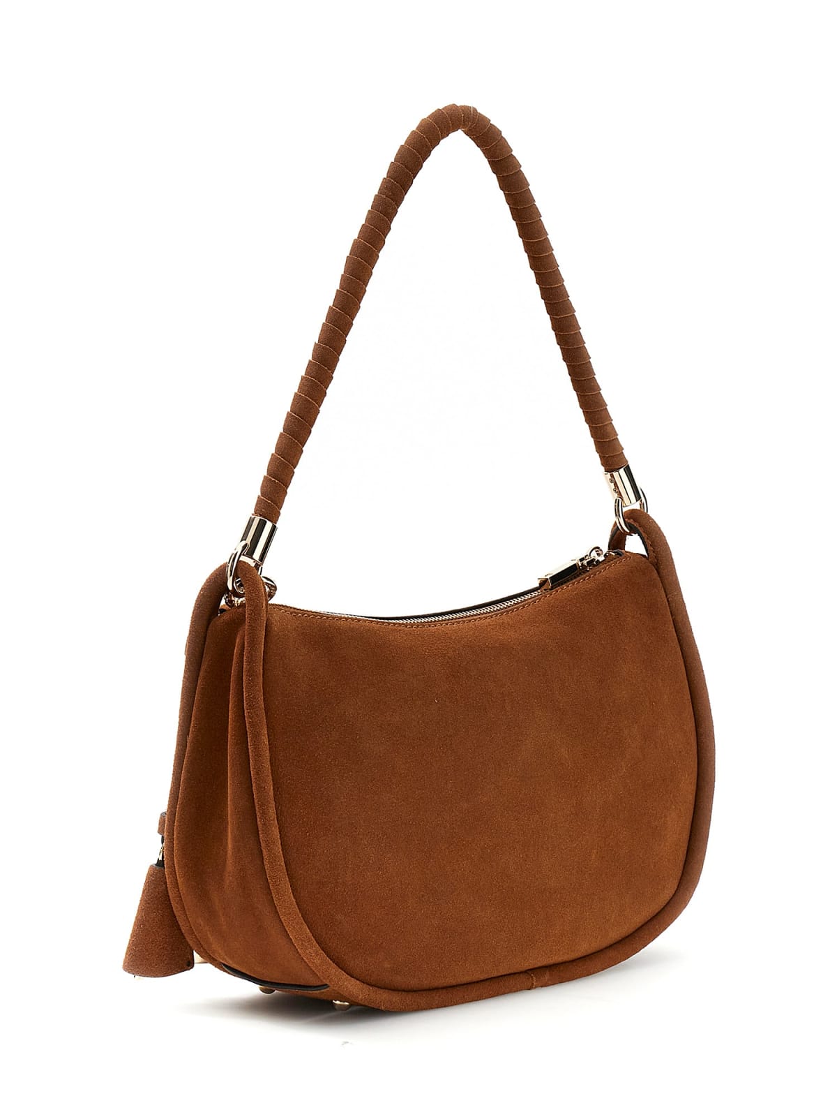 Borsa a spalla Guess donna effetto suede con logo e charm COGNAC TU | Giò Fashion