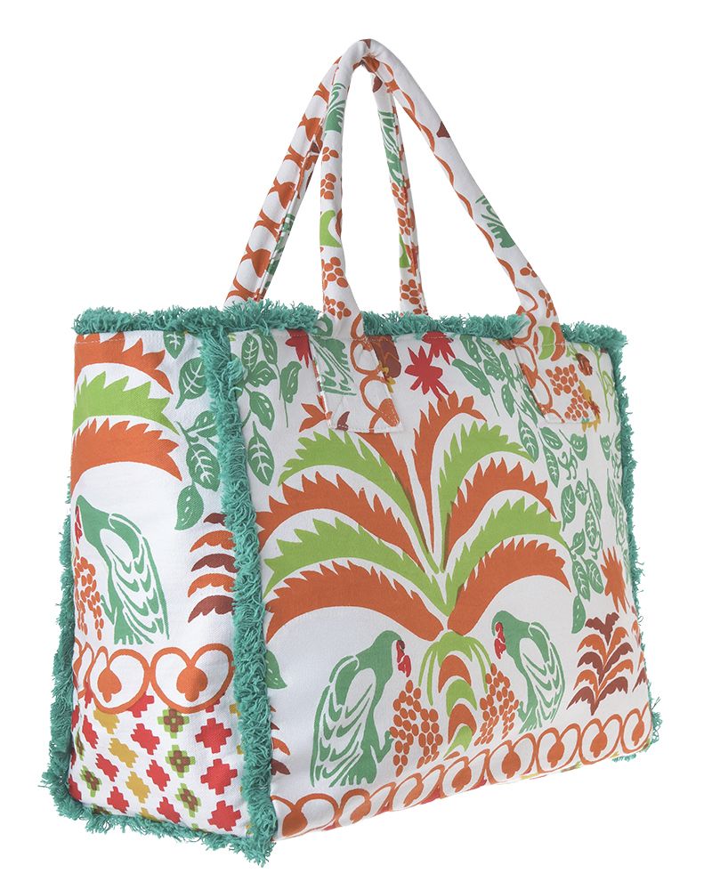 Ble Resort Collection Borsa in Tessuto Multicolore con Pappagalli