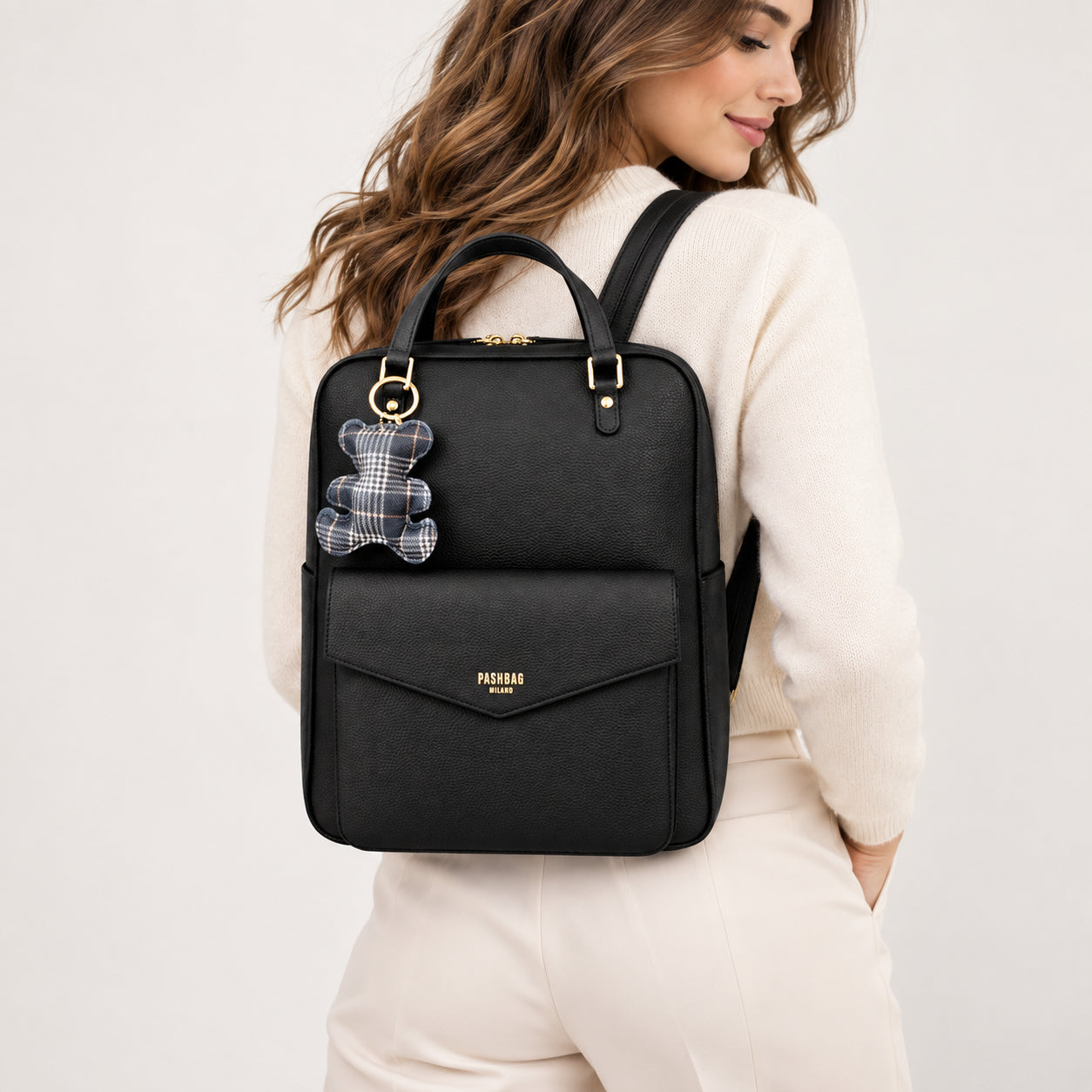 PashBag Zaino Donna con Tasca Frontale e Charm Orsetto