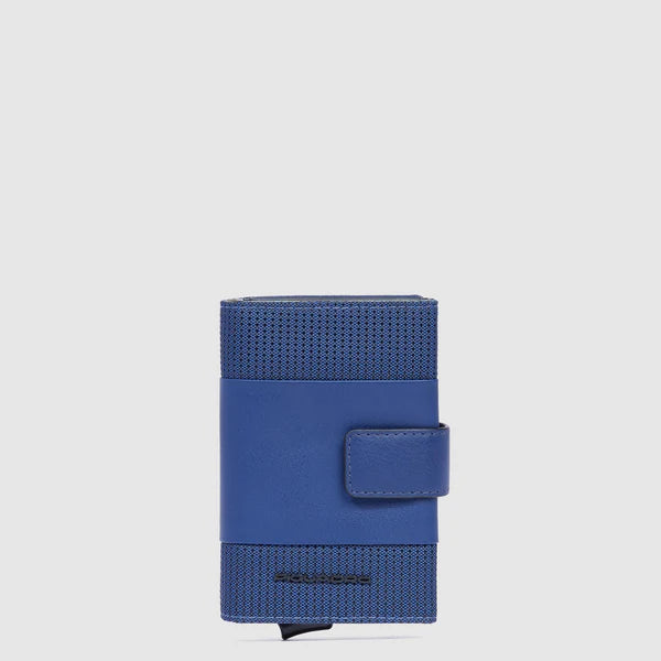 Portafoglio compatto Piquadro in pelle con chiusura a bottone e protezione RFID