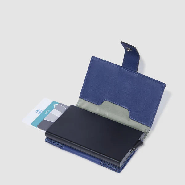 Portafoglio compatto Piquadro in pelle con chiusura a bottone e protezione RFID