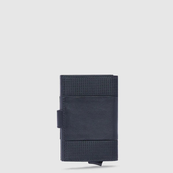 Portafoglio compatto Piquadro in pelle con chiusura a bottone e protezione RFID