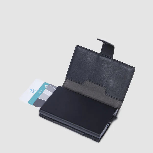 Portafoglio compatto Piquadro in pelle con chiusura a bottone e protezione RFID