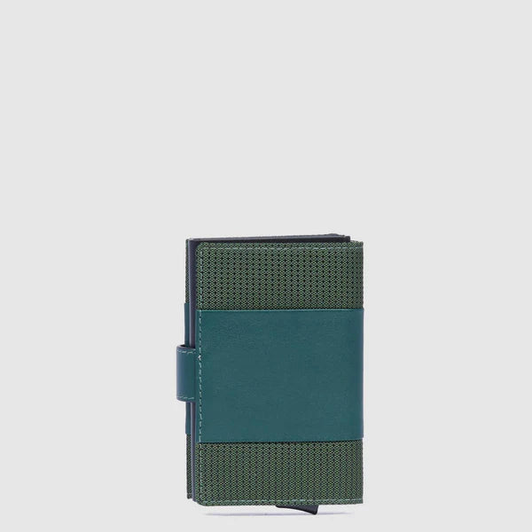 Portafoglio compatto Piquadro in pelle con chiusura a bottone e protezione RFID