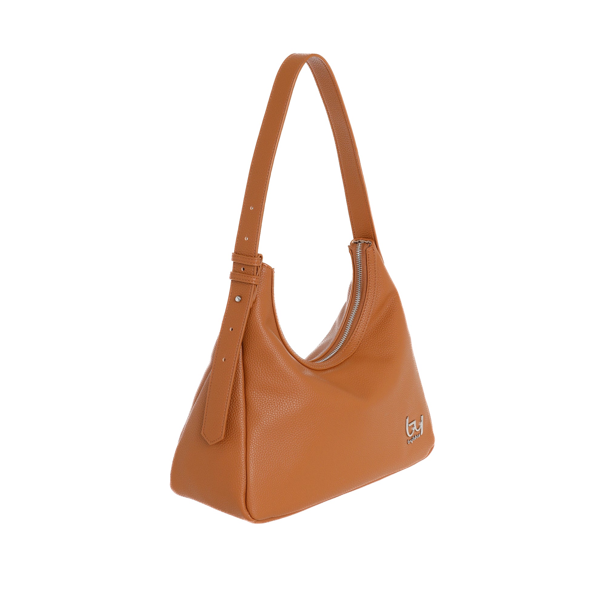 Borsa a spalla Byblos donna in ecopelle morbida con zip e logo frontale TAN TU | Giò Fashion