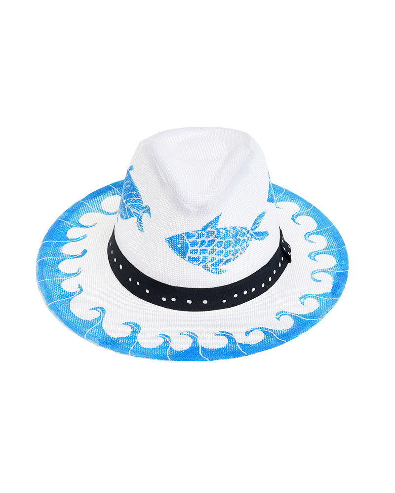 Ble Resort Collection Cappello Bianco Dipinto con Pesci