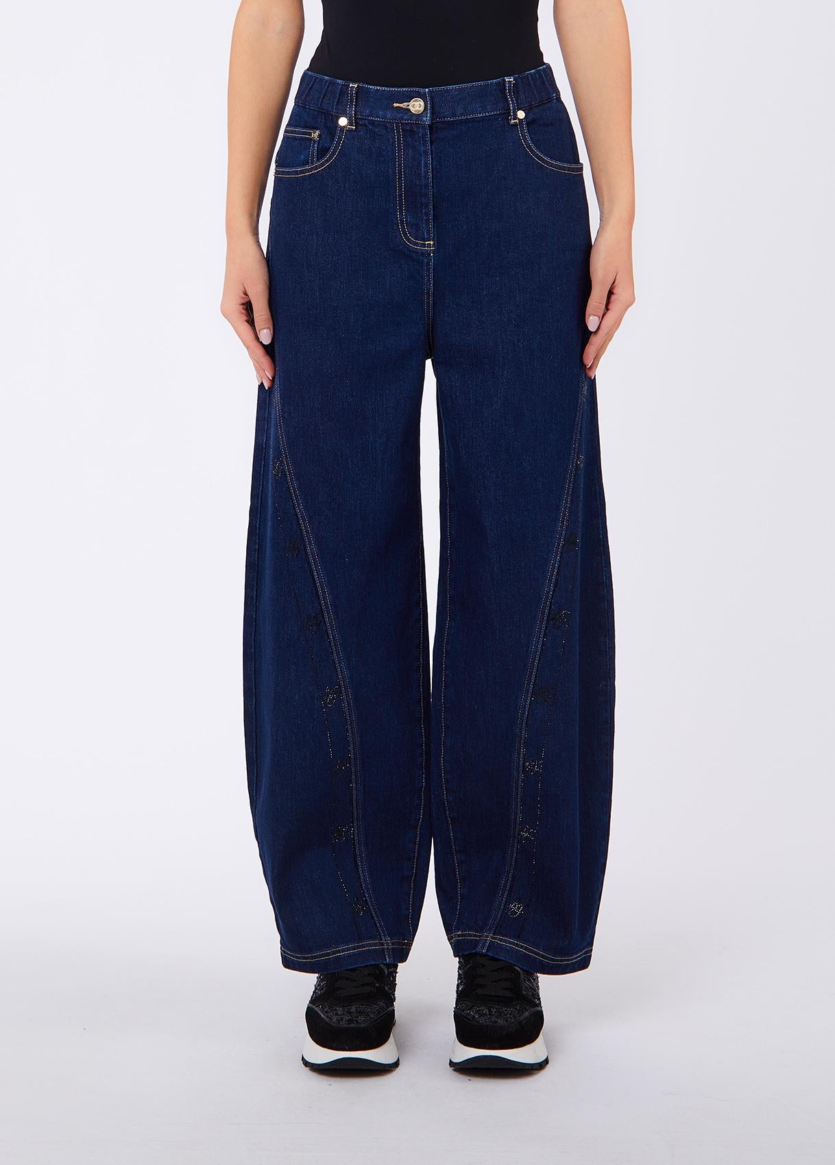 Liu Jo Jeans Donna a Gamba Larga con Strass