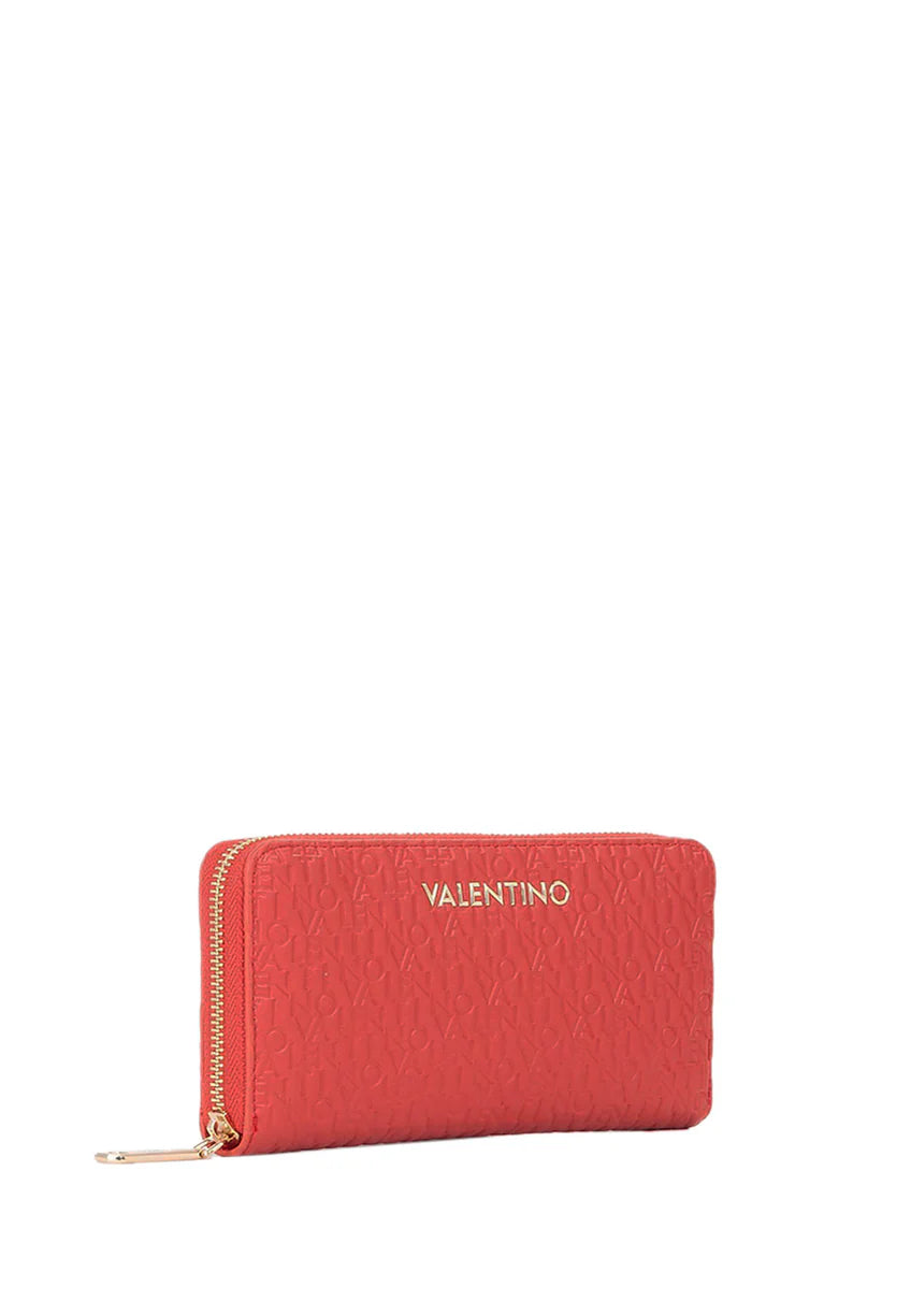 Valentino portafoglio donna zip around con logo in rilievo Rosso TU | Giò Fashion
