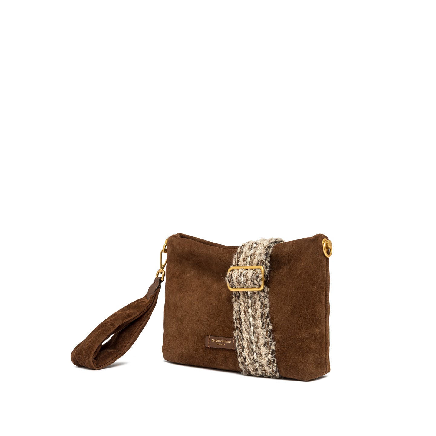 Pochette Gianni Chiarini in suede con tracolla intrecciata