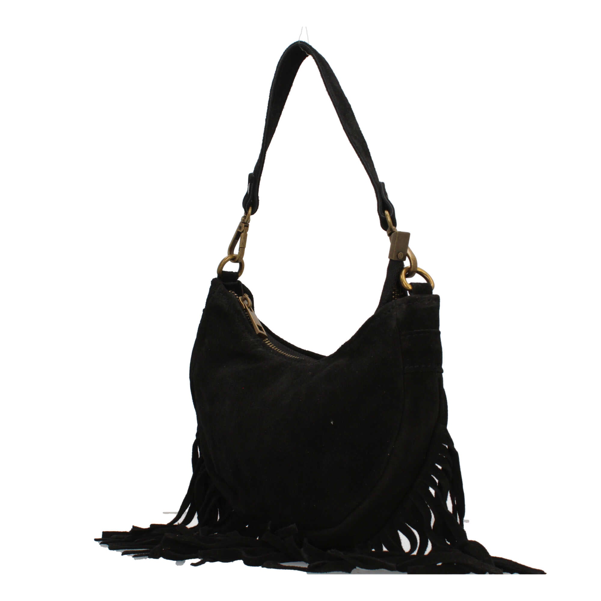 Borsa a spalla in vera pelle scamosciata con frange Made in Italy Nero TU | Giò Fashion