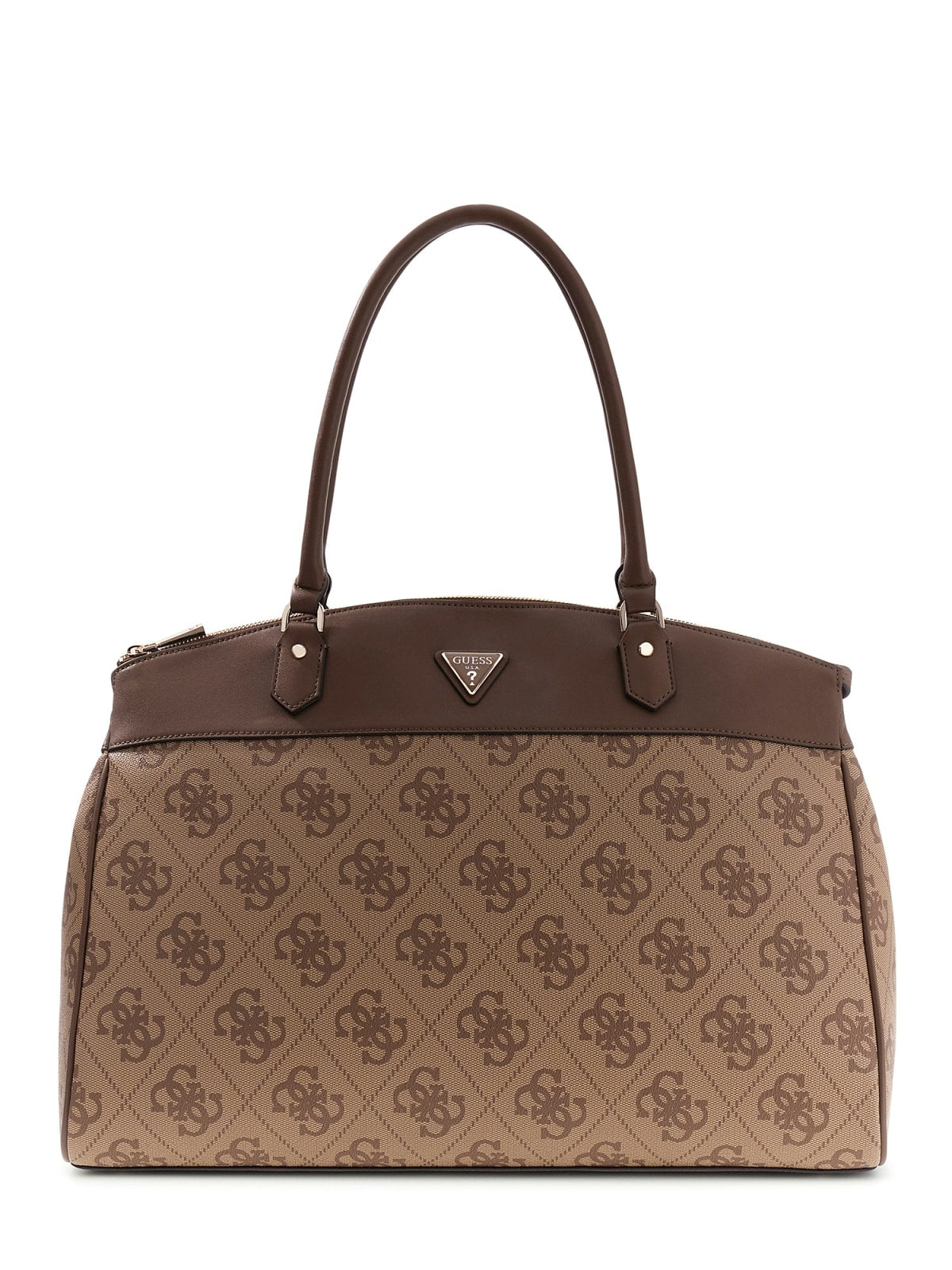 Borsa a spalla Guess donna logo all over con doppi manici e zip LATTE LOGO/MARRONE TU | Giò Fashion