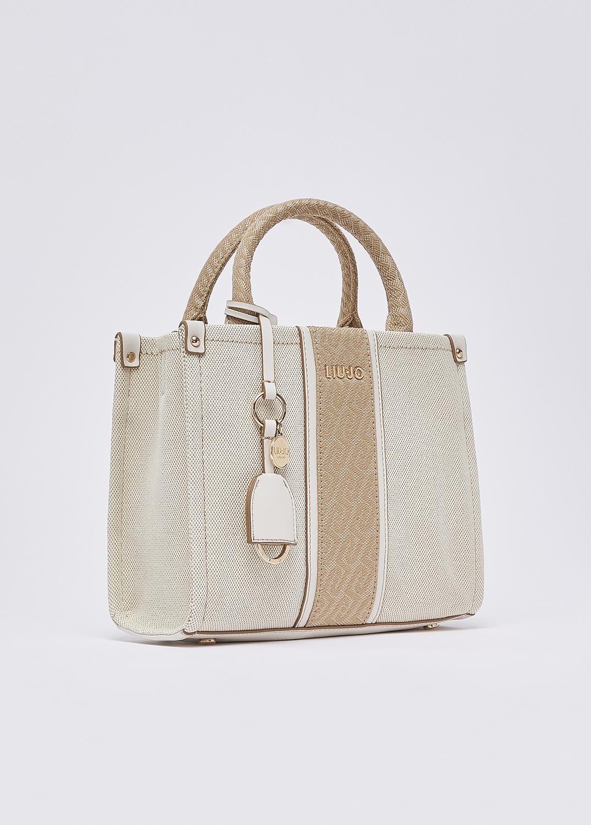 Borsa a mano Liu Jo elegante con logo centrale e charm removibile Cream TU | Giò Fashion