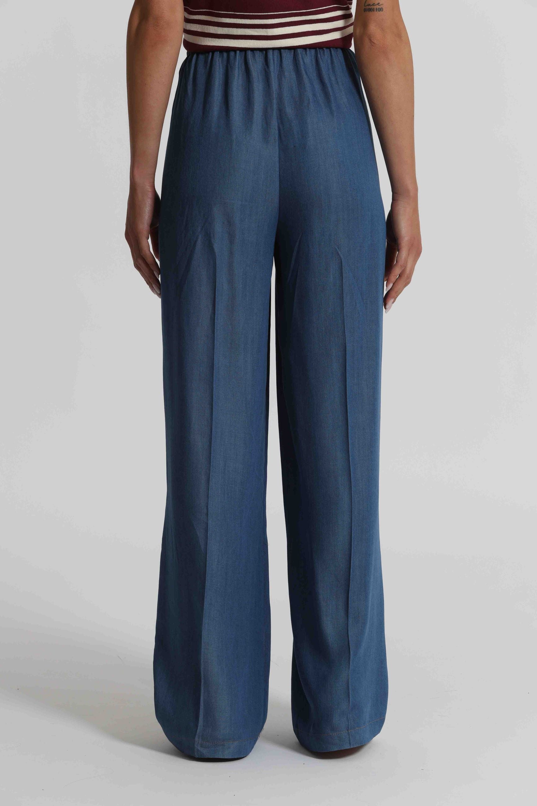 Pantalone palazzo donna Mimi Mua fluido a vita alta dal taglio moderno Denim S | Giò Fashion