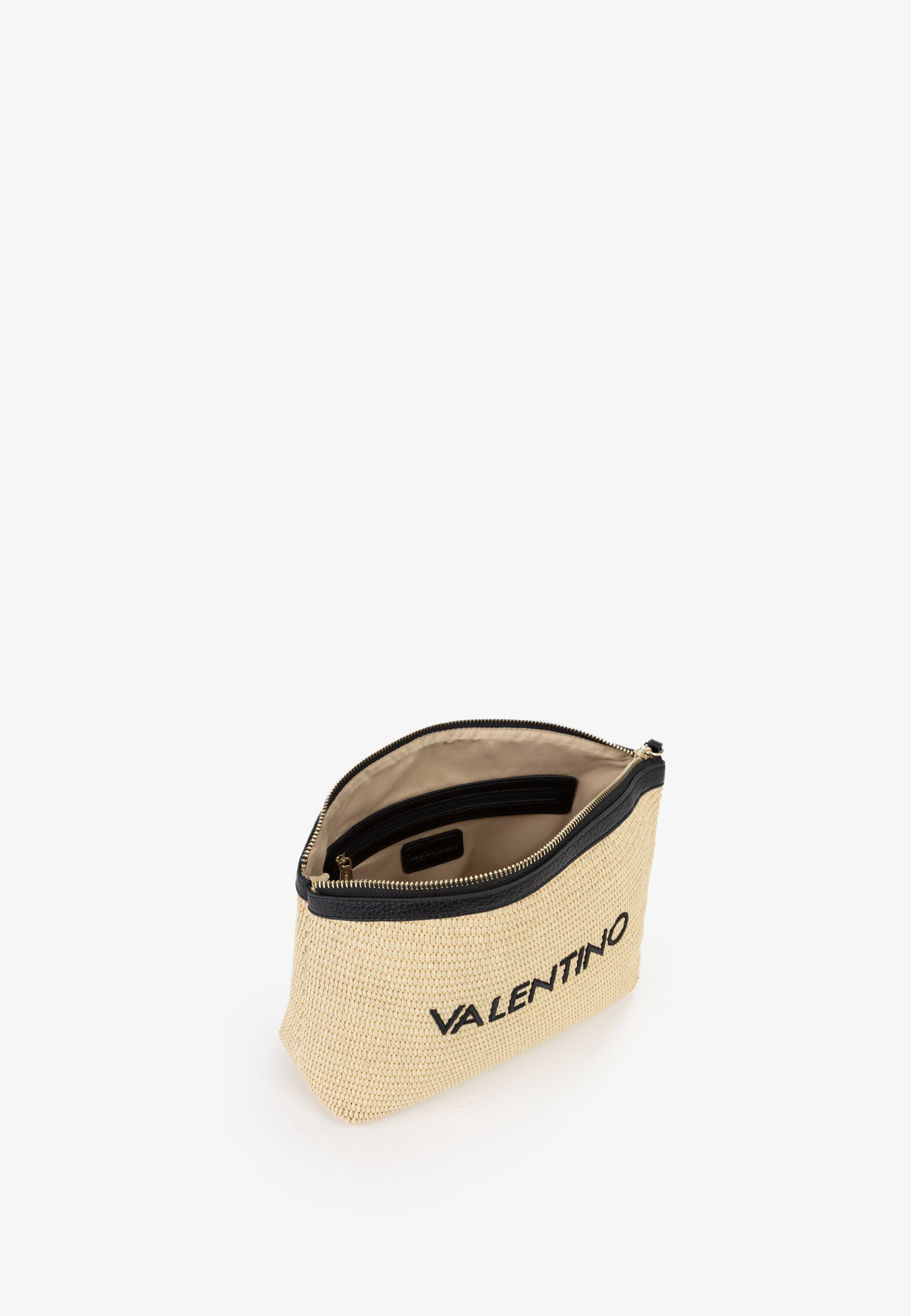 Pochette Mario Valentino in paglia con zip superiore e logo frontale ricamato Nero TU | Giò Fashion