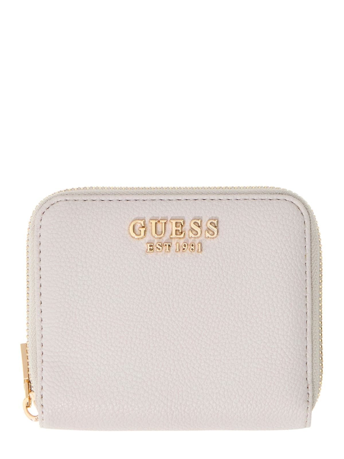 Portafoglio Guess donna compatto zip around con logo frontale AVORIO TU | Giò Fashion
