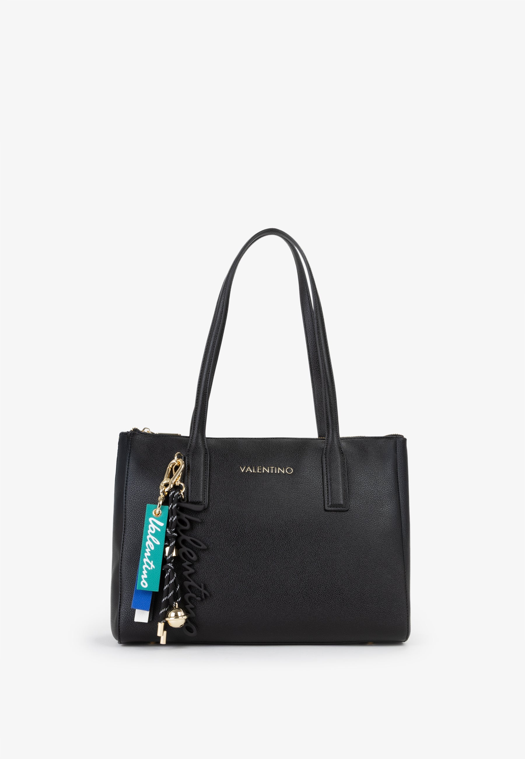 Borsa shopping donna Mario Valentino elegante con doppi manici e charm decorativi Nero TU | Giò Fashion