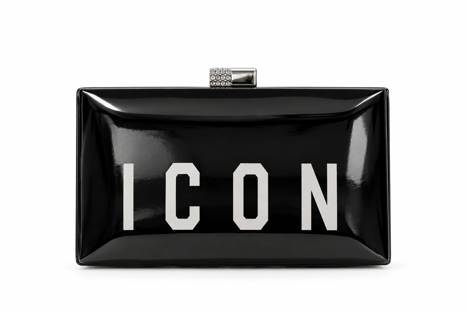 Pochette rigida effetto specchio con logo e chiusura gioiello