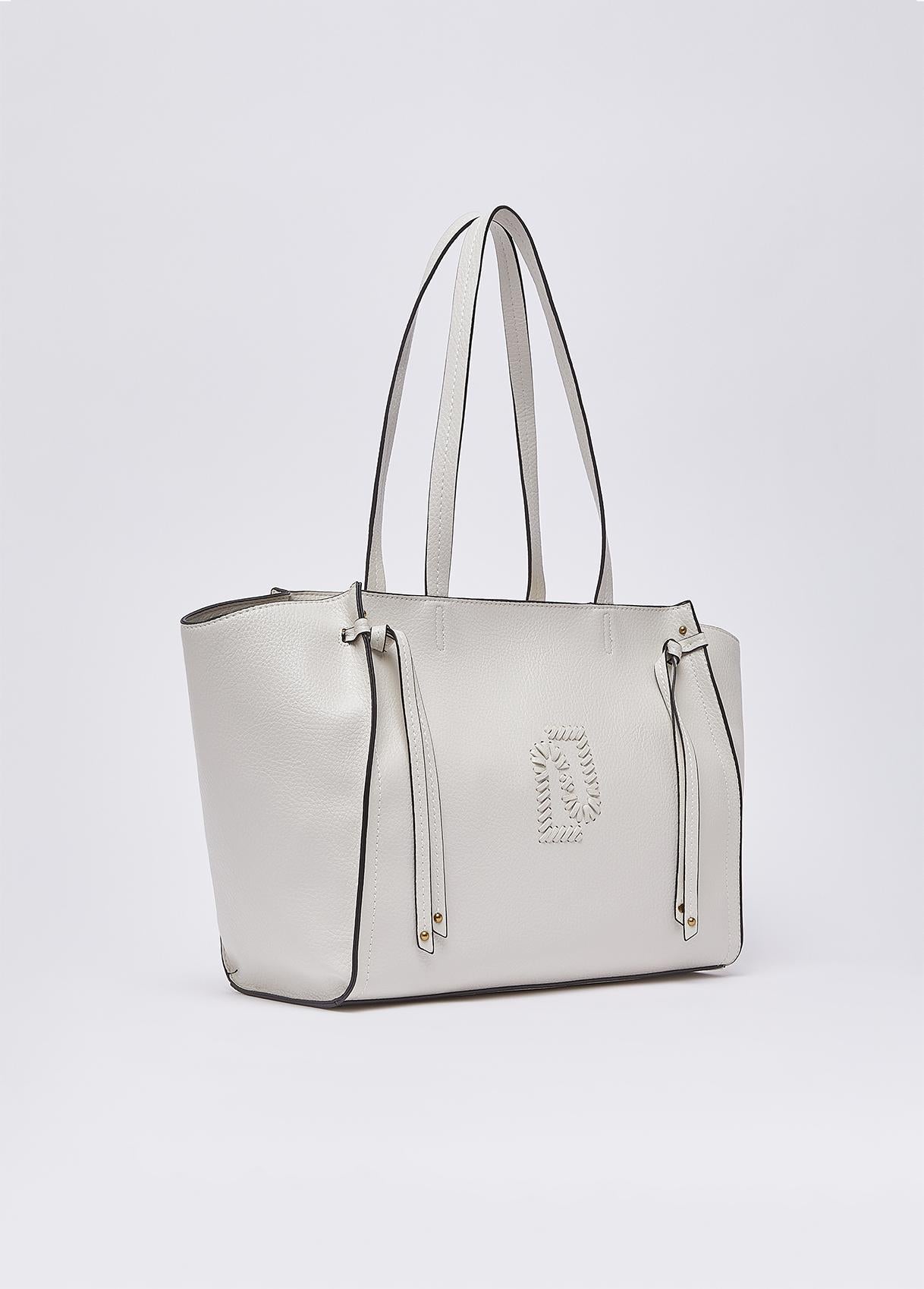 Shopping bag Liu Jo con logo frontale e manici lunghi Cream TU | Giò Fashion