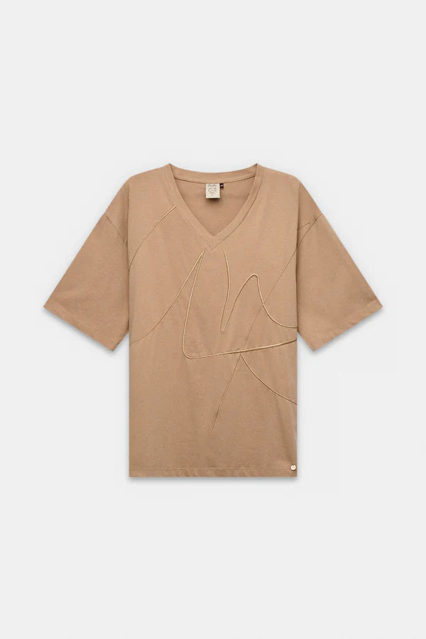 T shirt donna Anekke scollo a V con dettaglio grafico frontale Beige L/XL | Giò Fashion