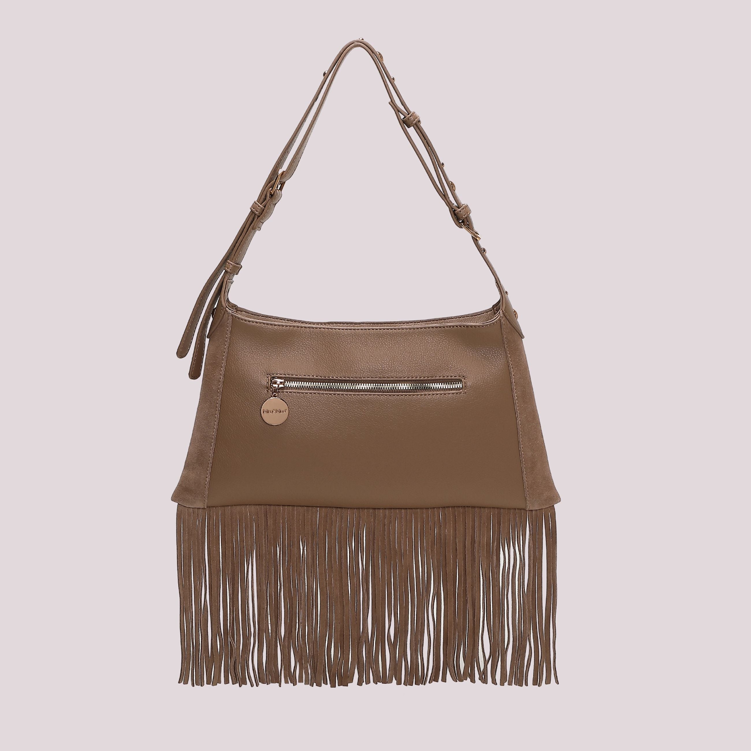 Mimi Muà Borsa a Tracolla Donna con Frange e Borchie – Borsa Casual Chic