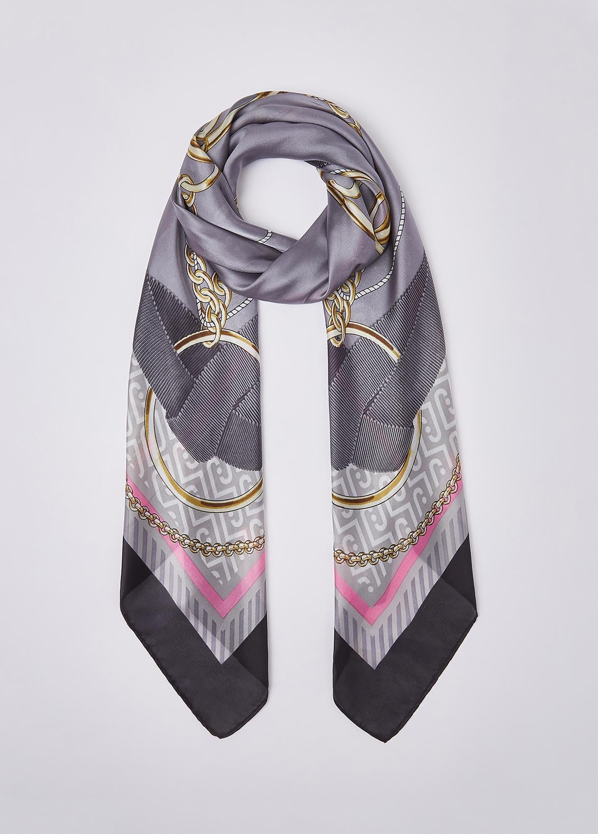 Foulard Liu Jo donna con stampa catene e logo Nero TU | Giò Fashion