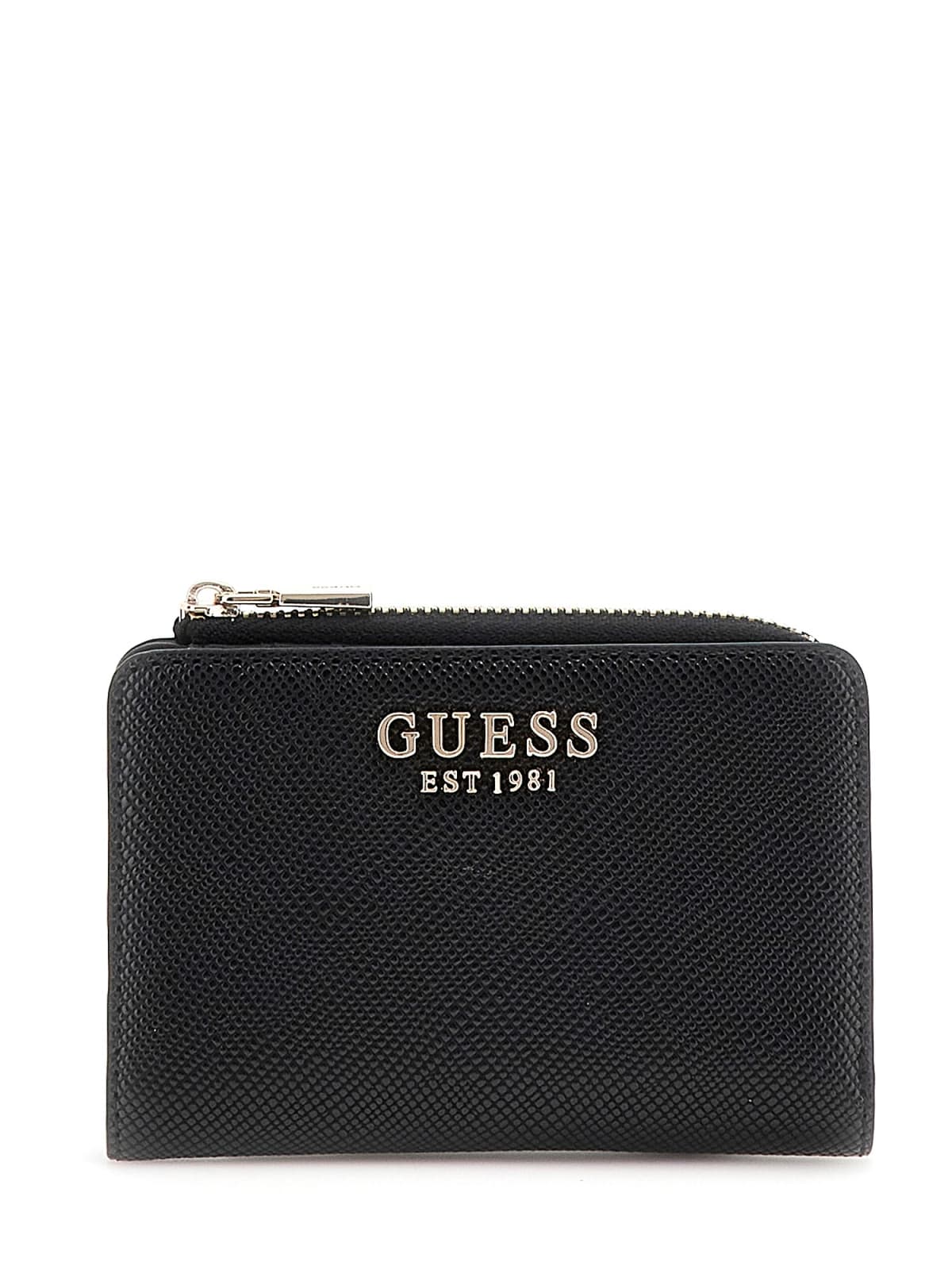 Portafoglio Guess donna con zip logo frontale e texture Nero TU | Giò Fashion
