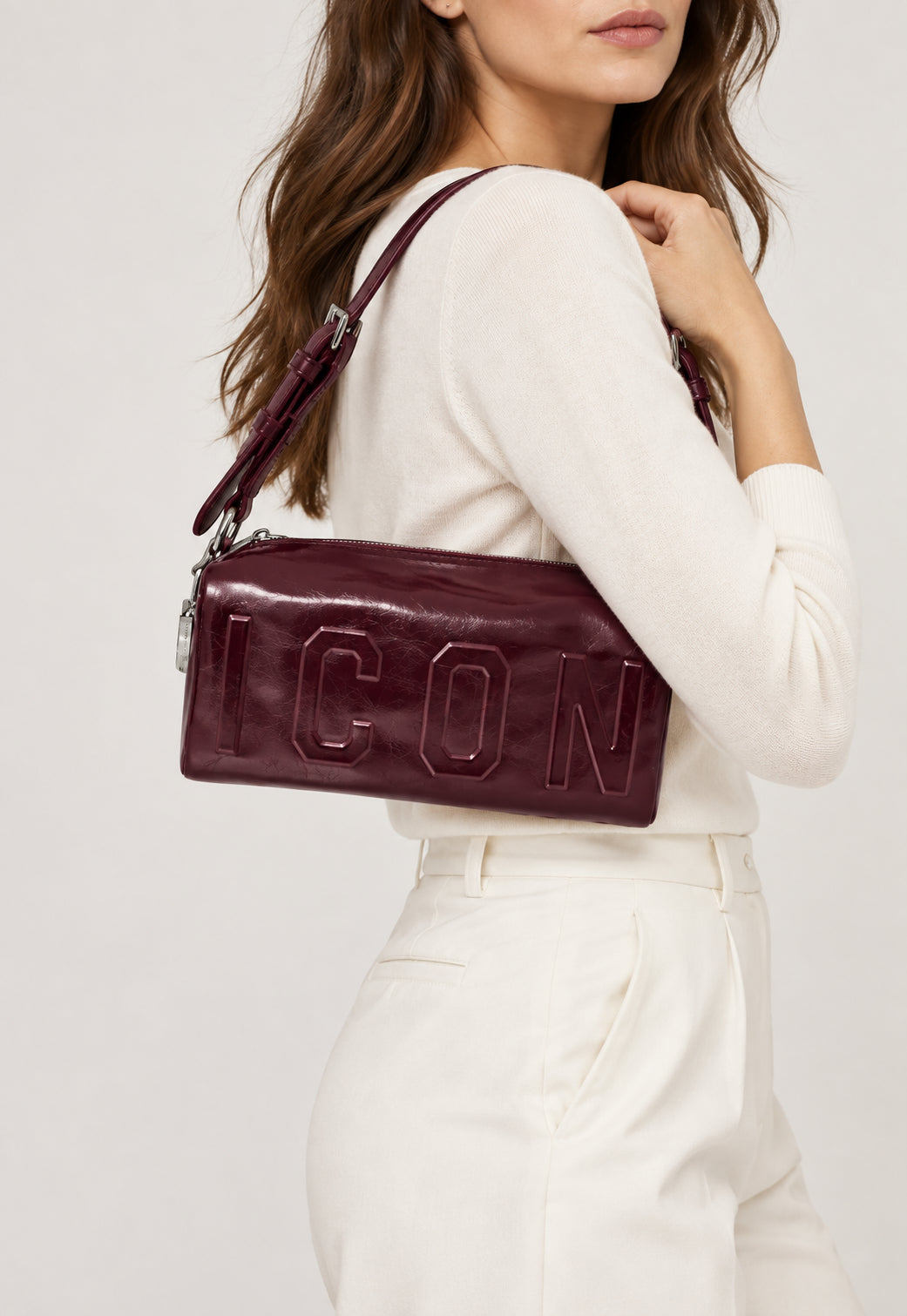 Borsa a spalla nera con logo ICON in rilievo