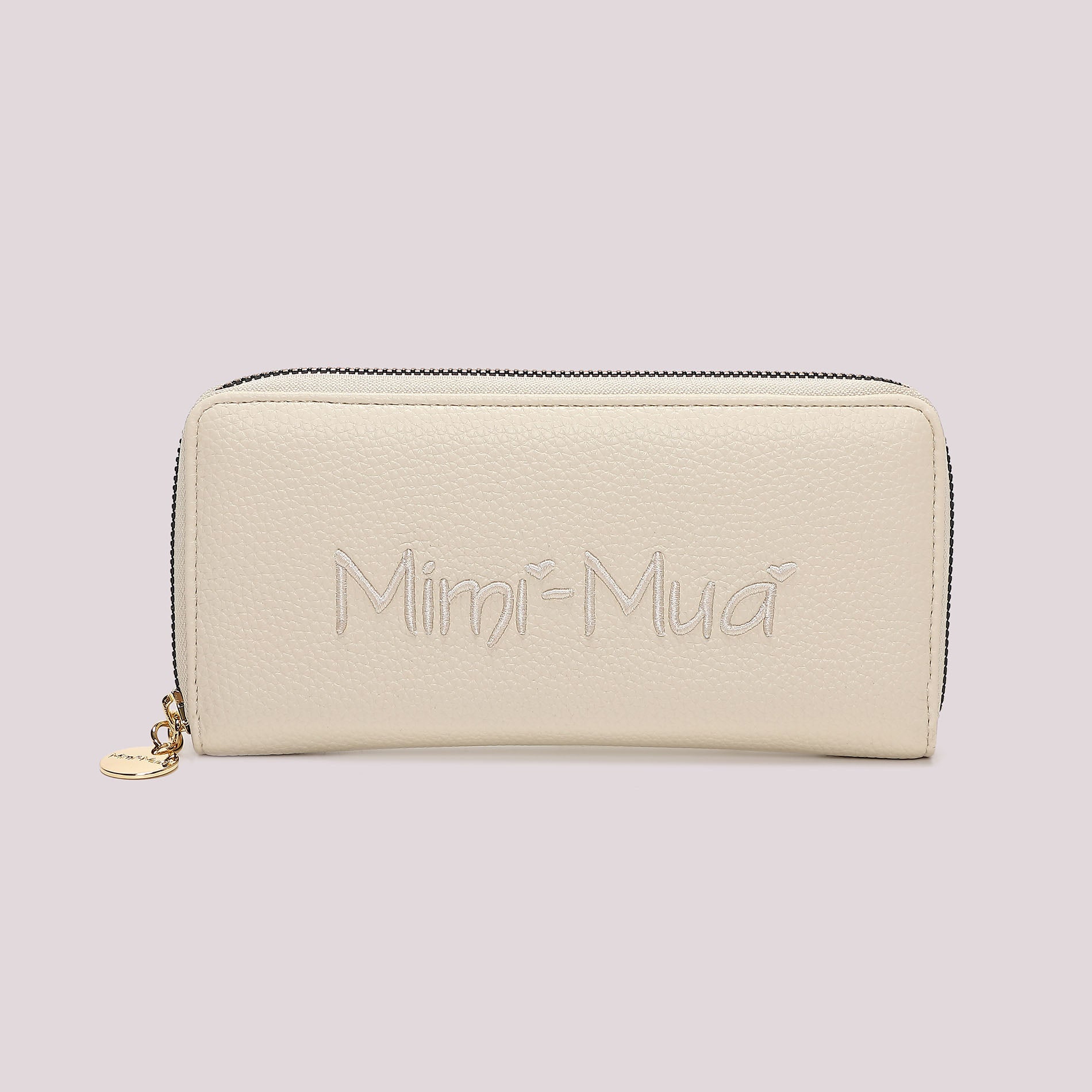 Portafoglio donna Mimi Mua grande zip around con logo in rilievo elegante PANNA TU | Giò Fashion