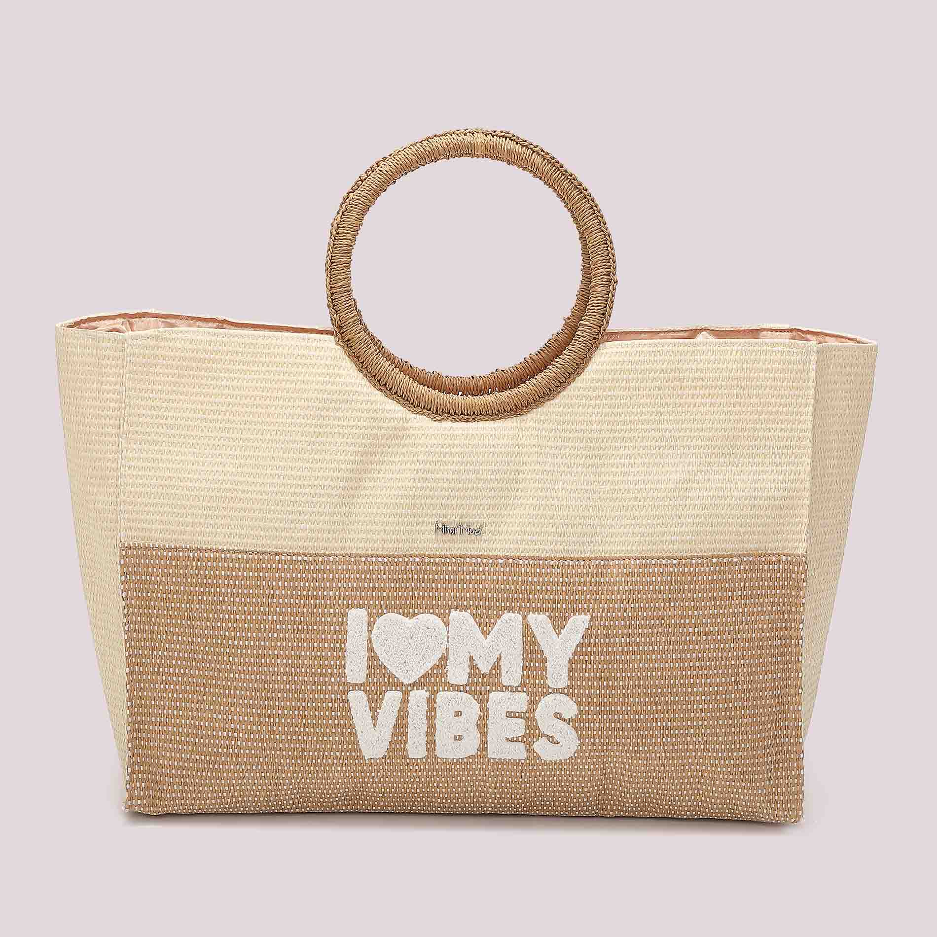 Mimi Mua borsa mare I Love My Vibes con manici rigidi Beige TU | Giò Fashion