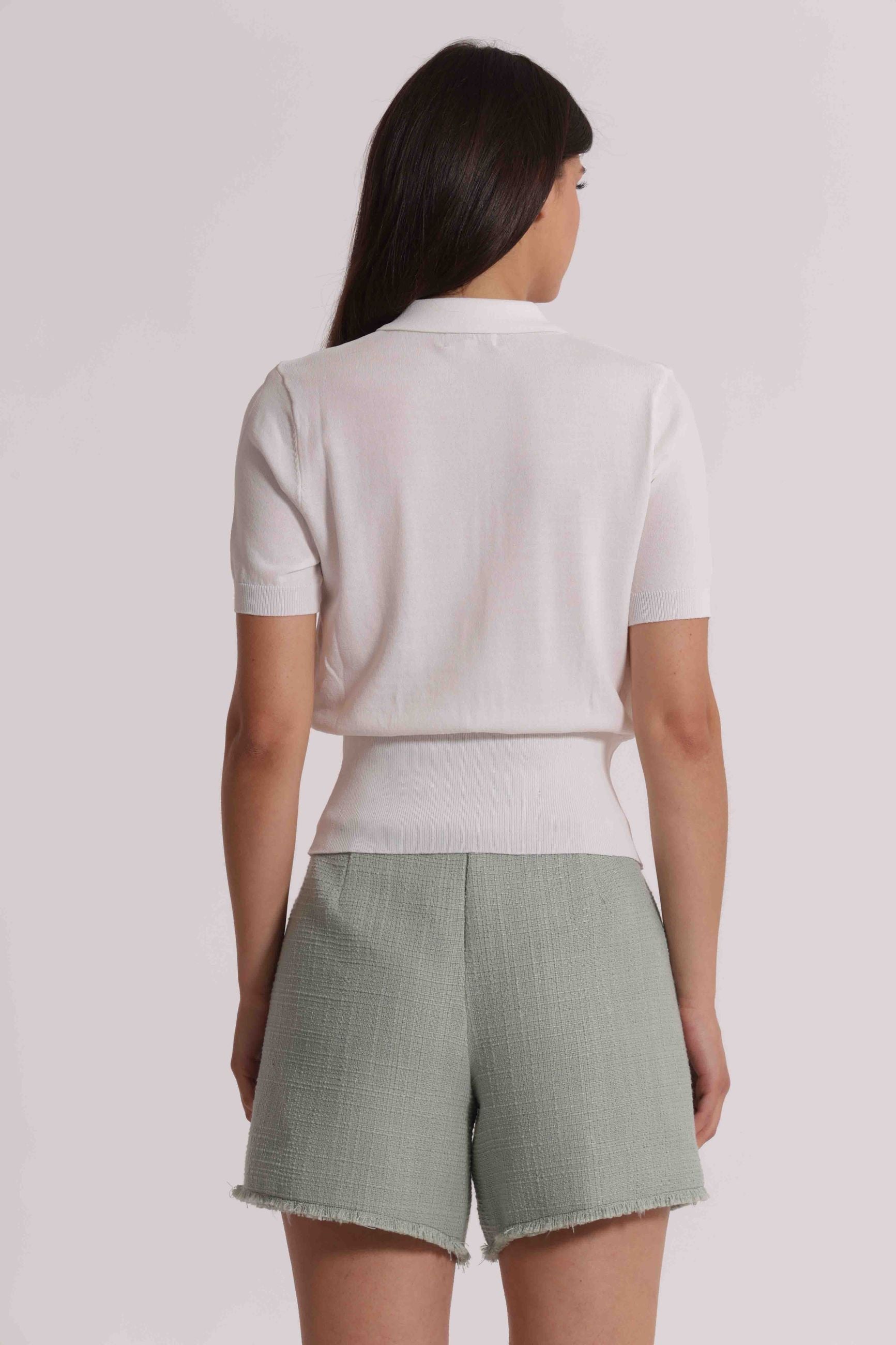 Polo donna Mimi Mua manica corta con colletto e chiusura a bottoni elegante PANNA S | Giò Fashion