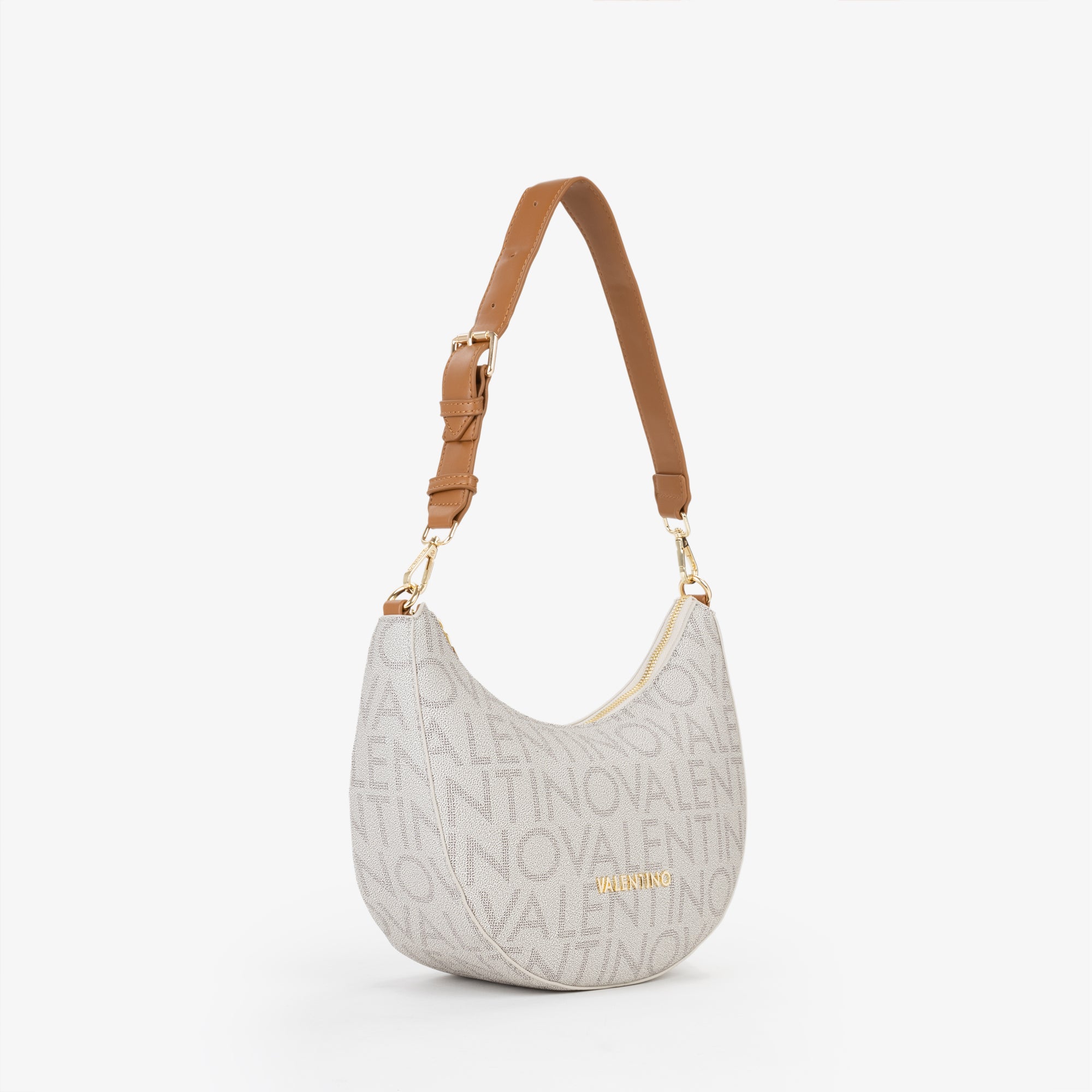 Borsa a spalla donna Mario Valentino mezzaluna con stampa logo e tracolla regolabile Beige TU | Giò Fashion