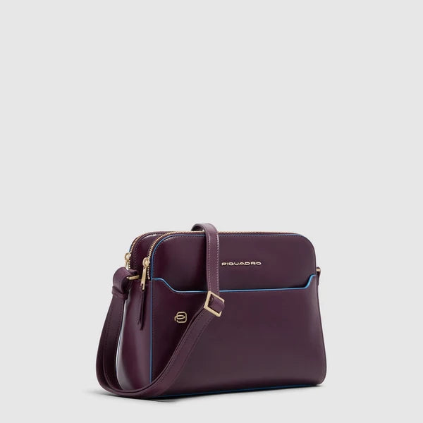 Borsa a Tracolla Donna in Pelle Blue Square a Tre Scomparti