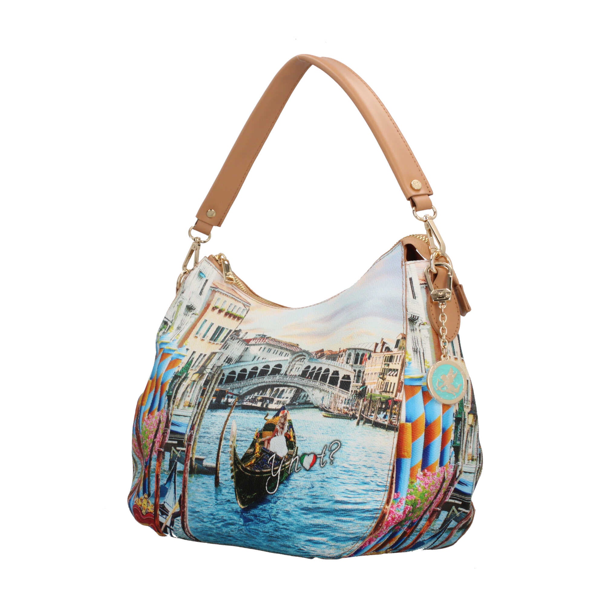 Borsa hobo YNot con stampa artistica e manico removibile per un look versatile