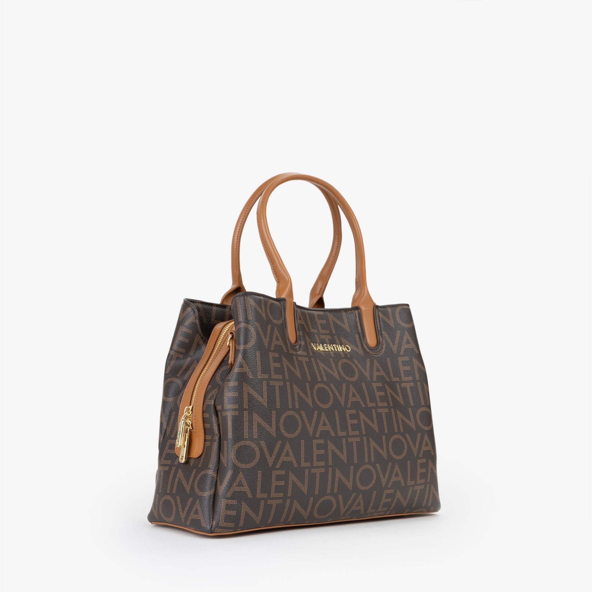 Borsa a mano donna Mario Valentino con stampa logo all over e tracolla regolabile Marrone TU | Giò Fashion