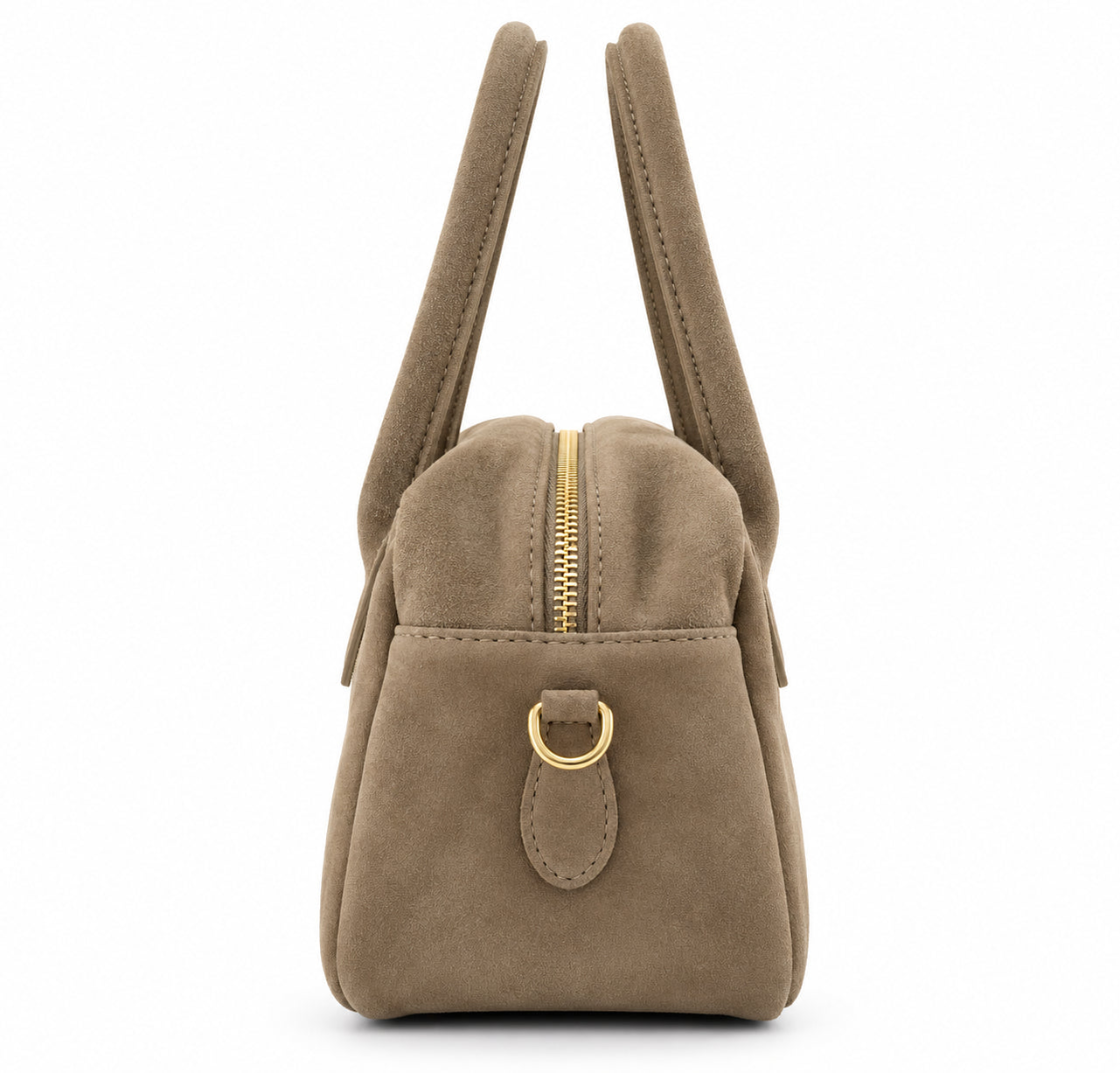 Borsa a Mano in Vera Pelle Scamosciata con Doppi Manici