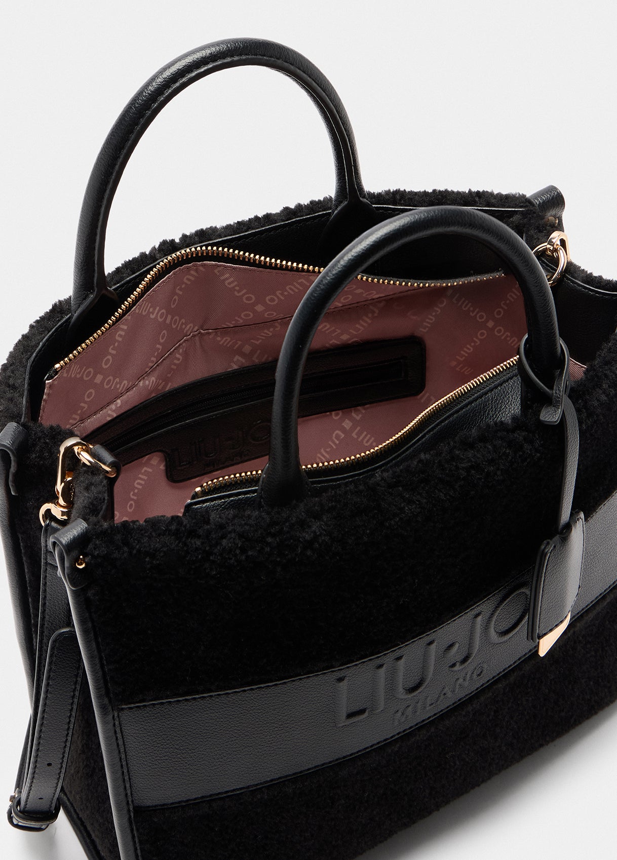 Borsa a mano Liu Jo in shearling con logo Nero TU | Giò Fashion