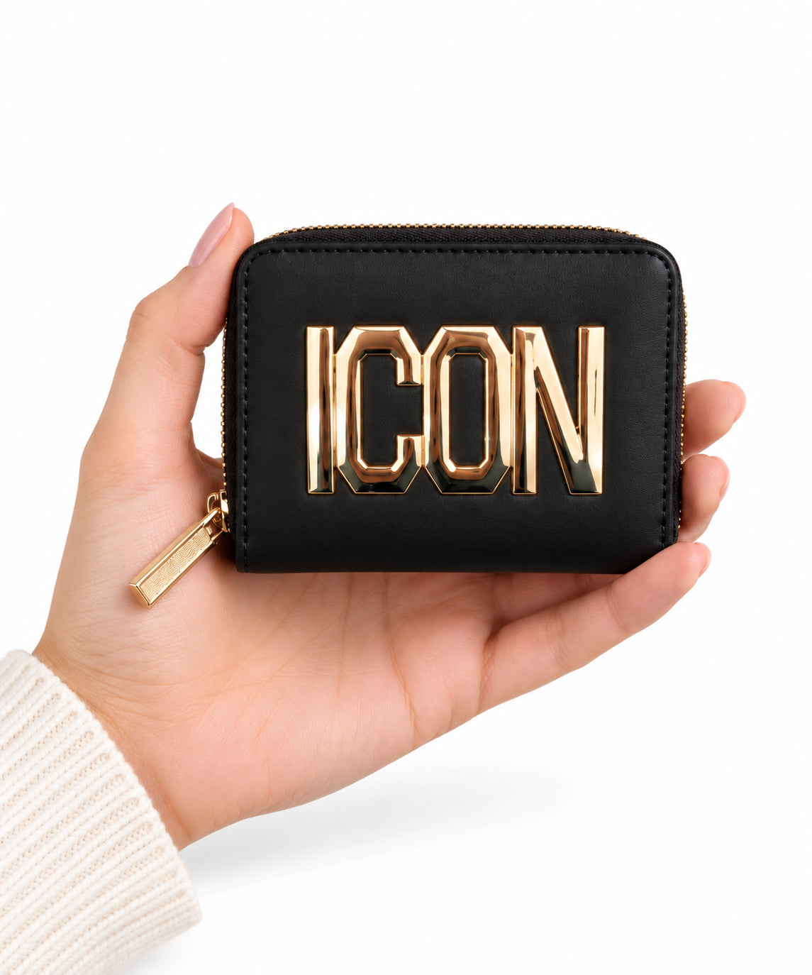 Portafoglio piccolo con maxi logo dorato e scomparto con zip