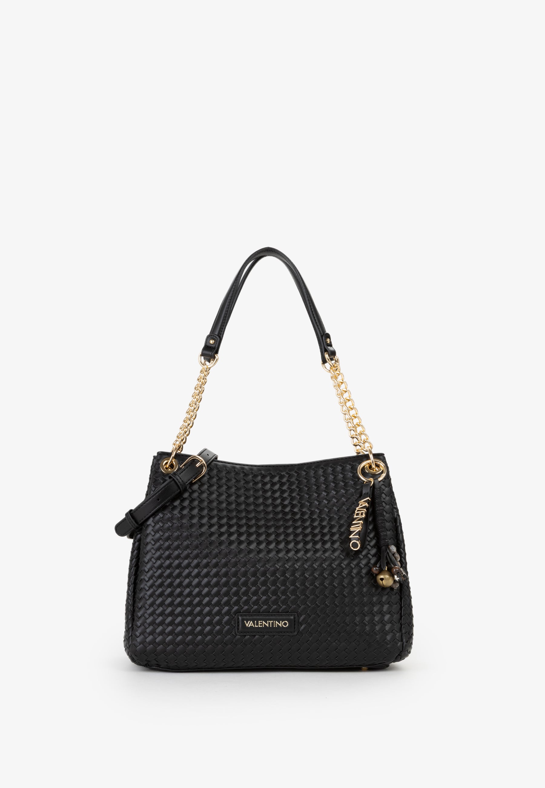 Borsa a spalla donna Mario Valentino intreccio elegante con catena e tracolla regolabile Nero TU | Giò Fashion