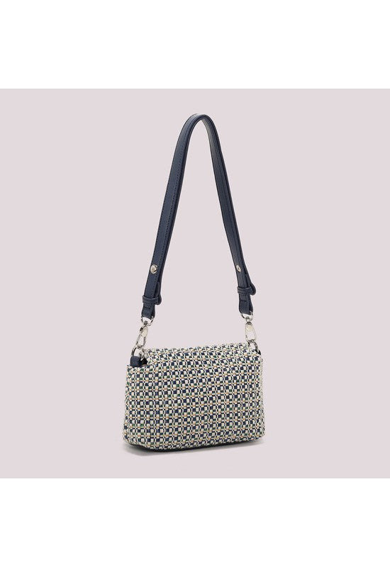 Mimi Mua borsa a spalla compatta in tessuto intrecciato con tracolla BLU TU | Giò Fashion