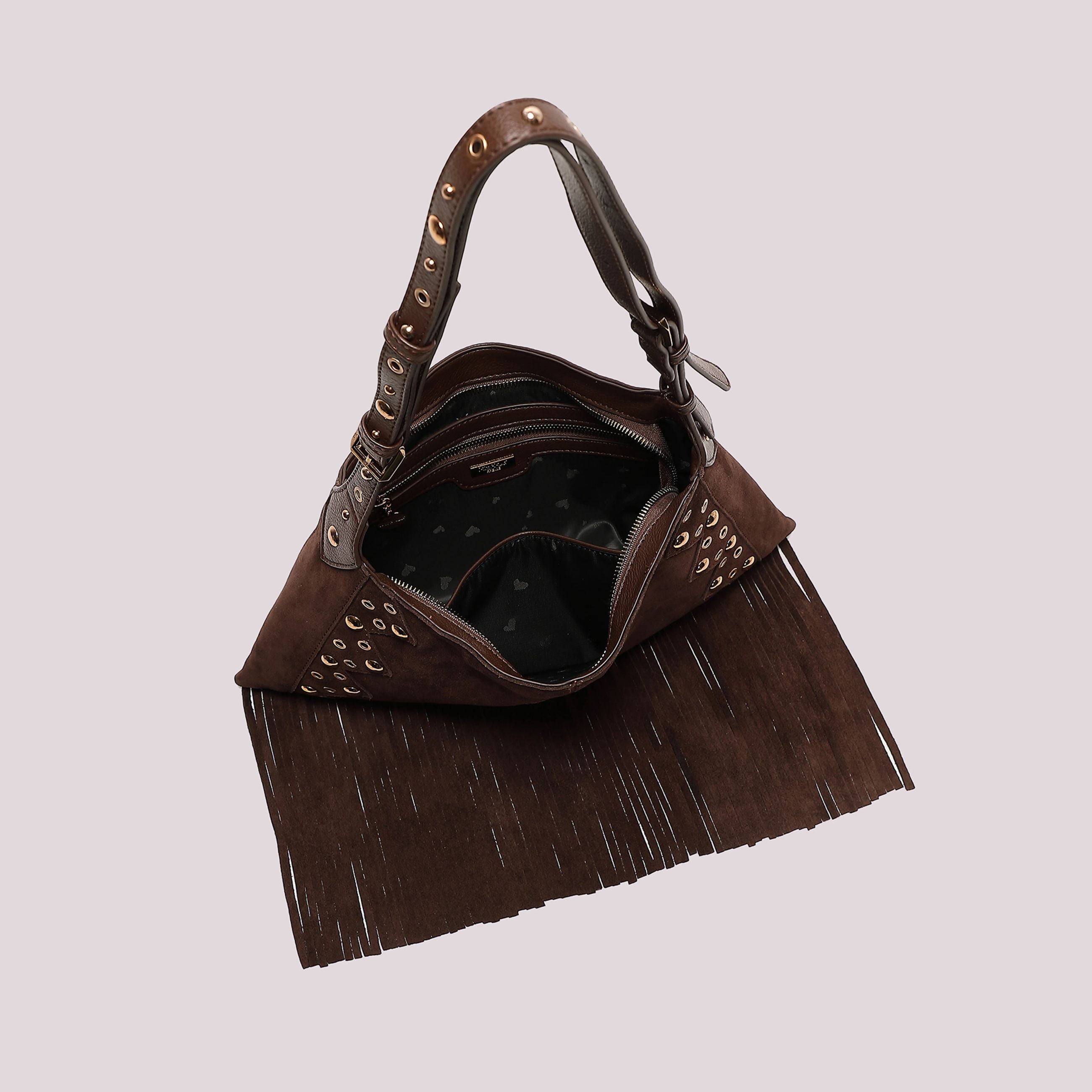 Mimi Muà Borsa a Tracolla Donna con Frange e Borchie – Borsa Casual Chic