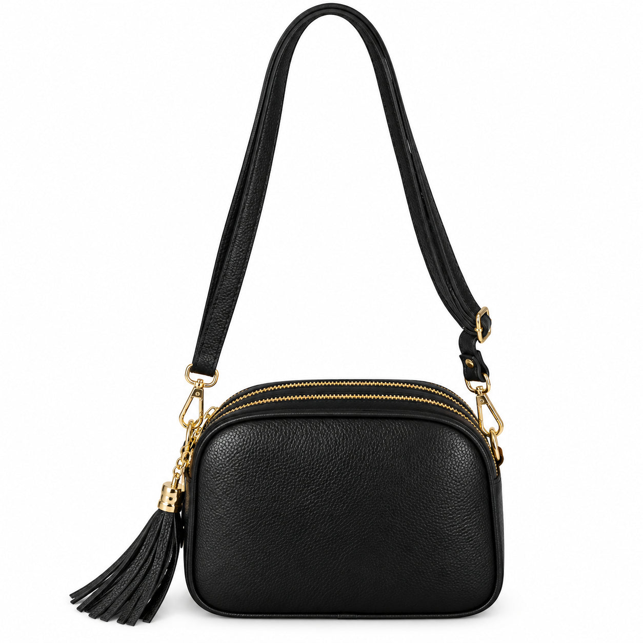 Borsa Donna a Tracolla Nera con Doppia Zip e Nappina