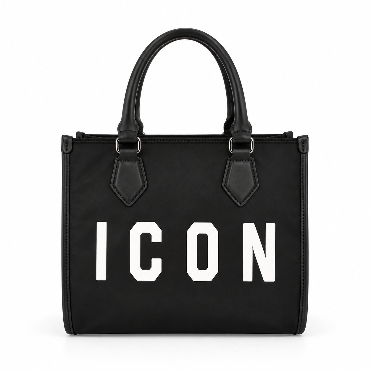 Borsa shopping piccola con maxi logo e manici corti