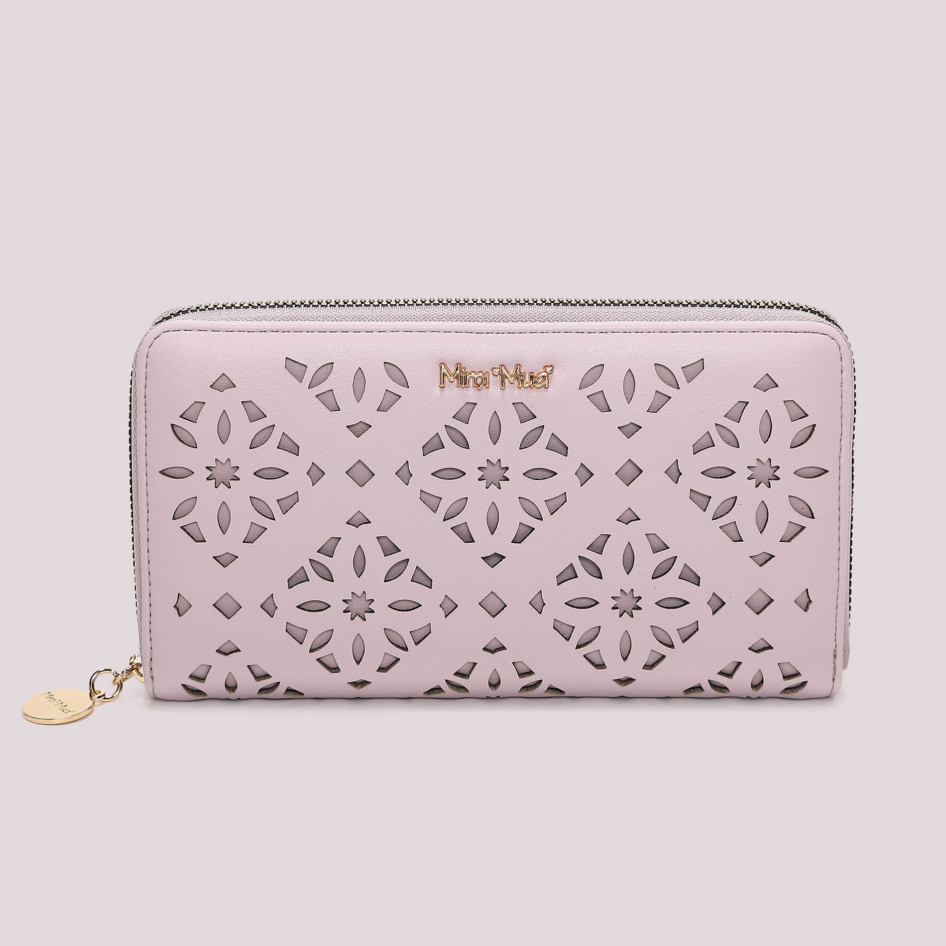 Portafoglio donna Mimi Mua zip around grande traforato con motivo elegante Lilla TU | Giò Fashion