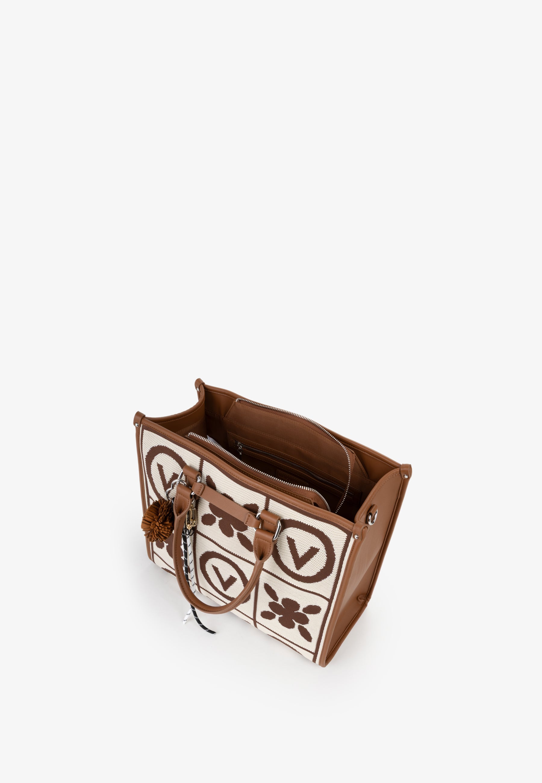 Borsa shopping donna Mario Valentino con stampa grafica e charm decorativo CUOIO/MULTICOLOR TU | Giò Fashion