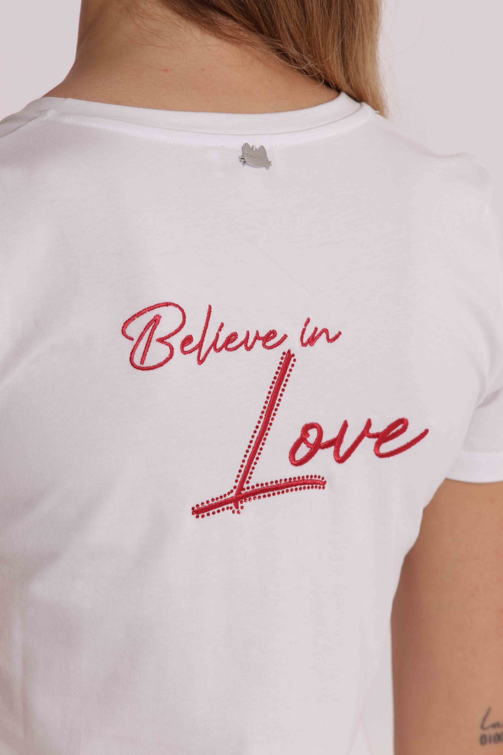 T-shirt donna Mimi Mua con scollo a V e dettaglio grafico frontale Bianco S | Giò Fashion