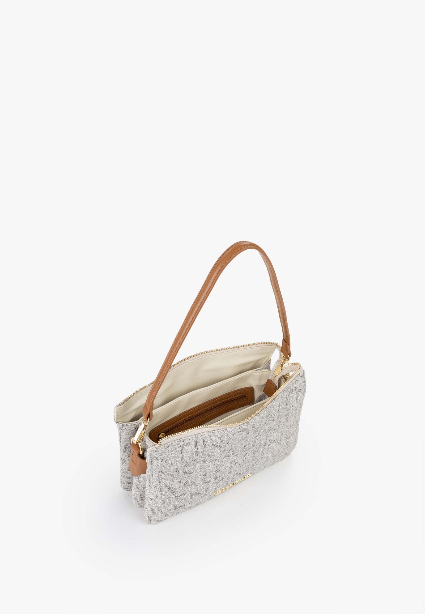 Borsa a spalla donna Mario Valentino con stampa logo integrale e tracolla ampia regolabile Beige TU | Giò Fashion