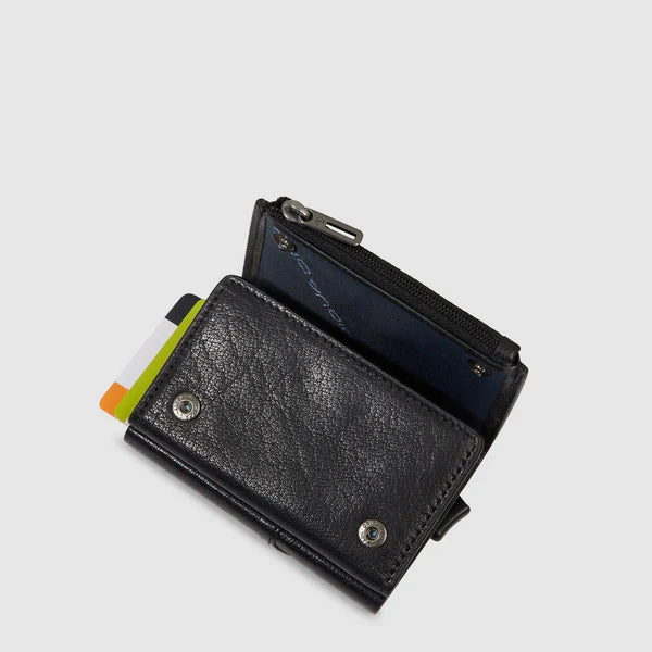 Portafoglio Piquadro in pelle e metallo con porta carte compatto e porta monete NERO TU | Giò Fashion