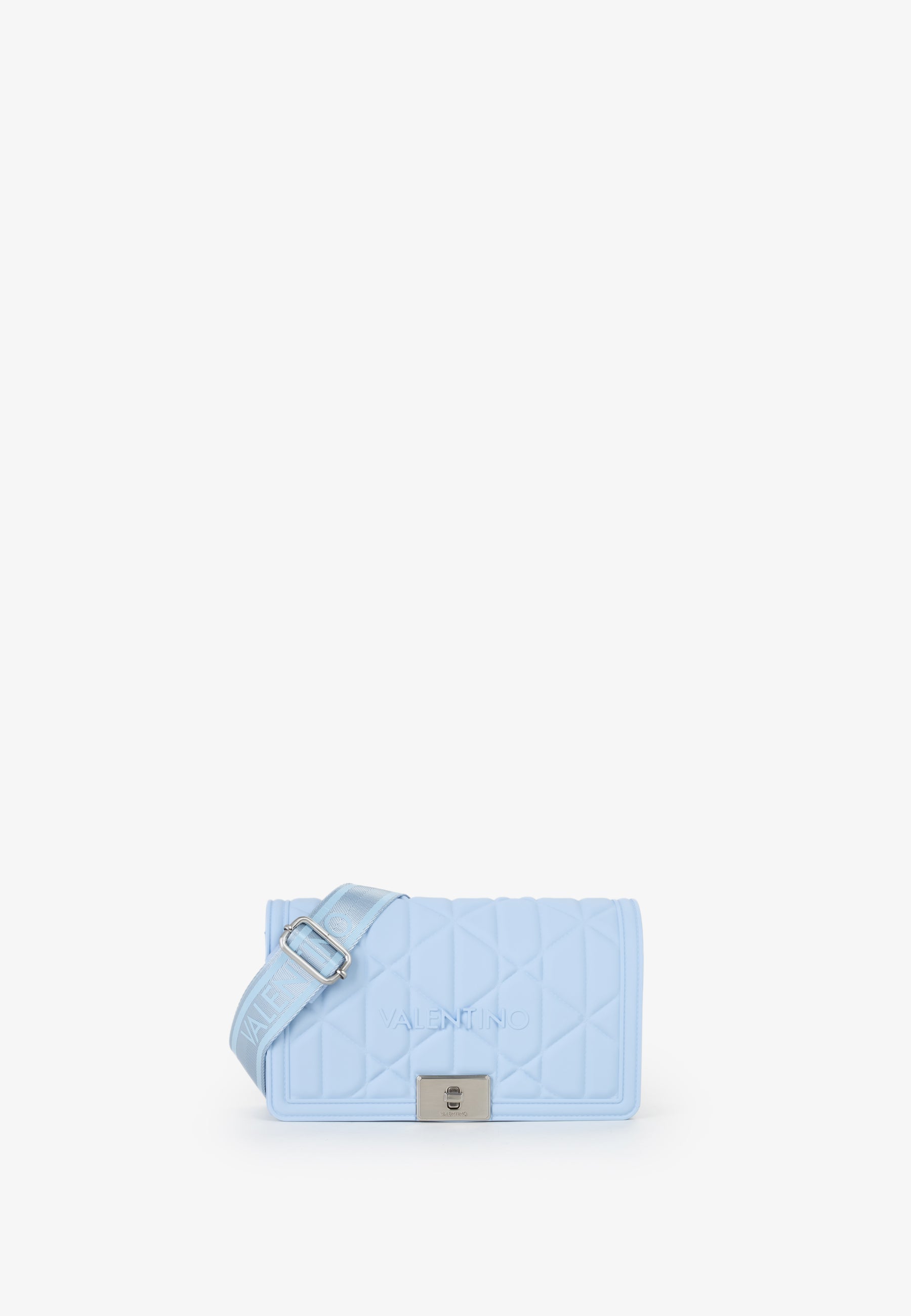 Borsa a tracolla donna Mario Valentino trapuntata con chiusura a scatto e tracolla logata Azzurro TU | Giò Fashion